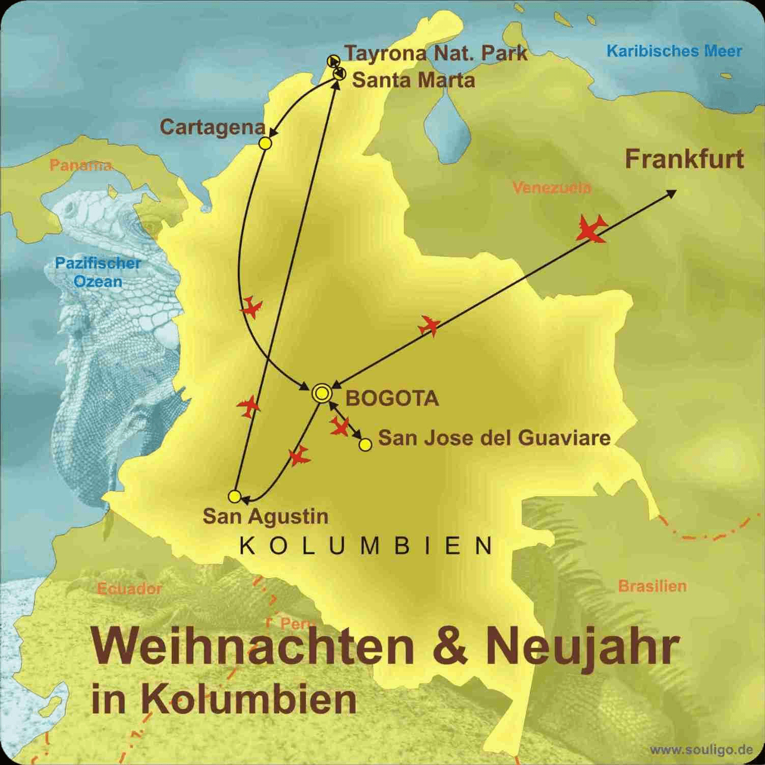 Kolumbien 16-Tage Reiseroute